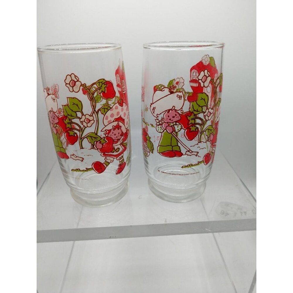 Vintage American Greetings Strawberry Shortcake Glasses 1980 Set Of 2